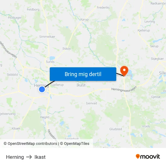 Herning to Ikast map