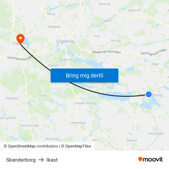 Skanderborg to Ikast map