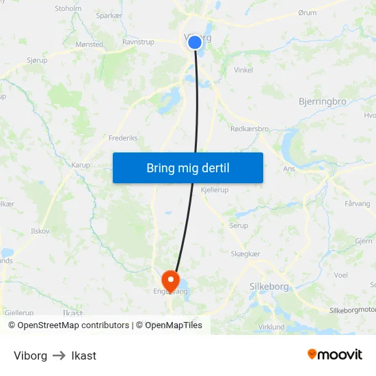 Viborg to Ikast map