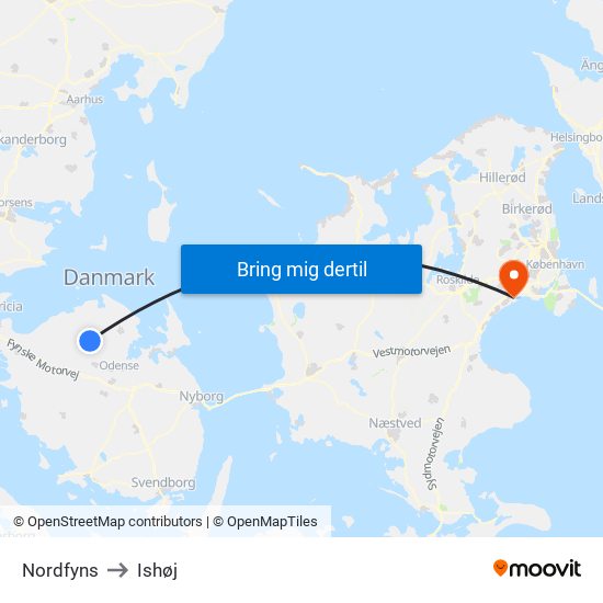 Nordfyns to Ishøj map