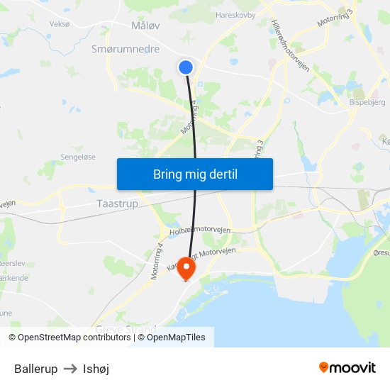 Ballerup to Ishøj map