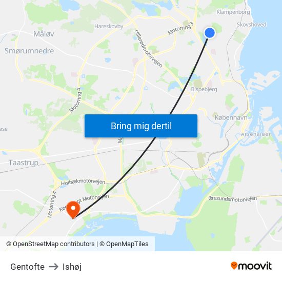 Gentofte to Ishøj map