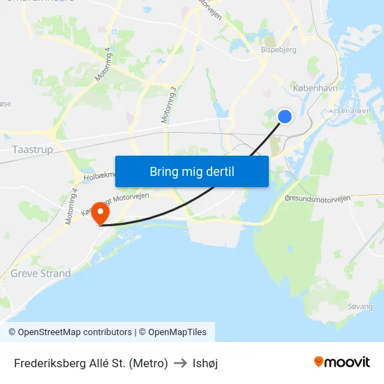 Frederiksberg Allé St. (Metro) to Ishøj map