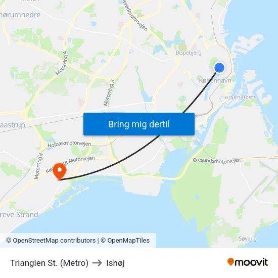 Trianglen St. (Metro) to Ishøj map