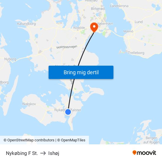 Nykøbing F St. to Ishøj map