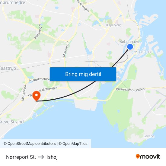 Nørreport St. to Ishøj map