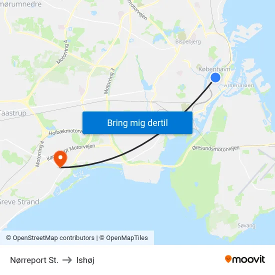 Nørreport St. to Ishøj map