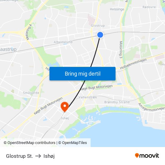 Glostrup St. to Ishøj map