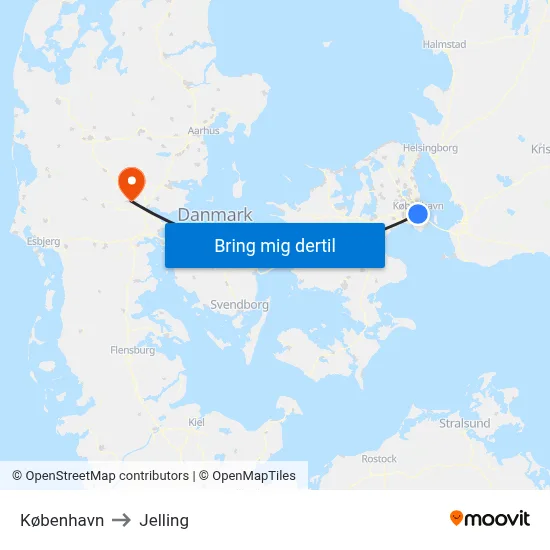 København to Jelling map