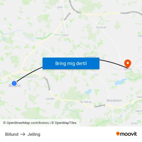 Billund to Jelling map