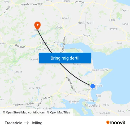 Fredericia to Jelling map