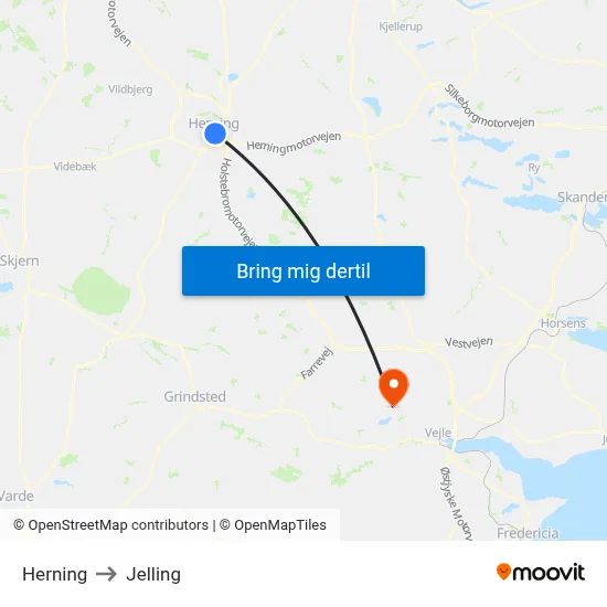 Herning to Jelling map