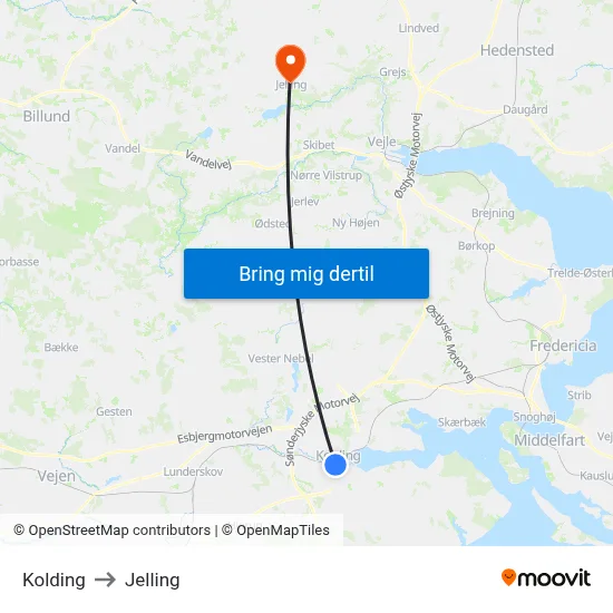 Kolding to Jelling map