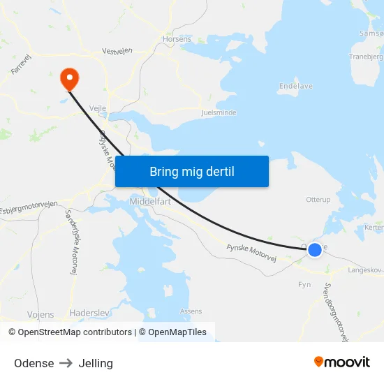 Odense to Jelling map