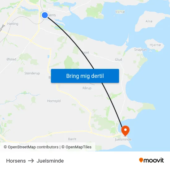 Horsens to Juelsminde map