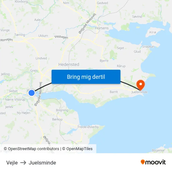 Vejle to Juelsminde map