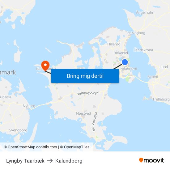 Lyngby-Taarbæk to Kalundborg map