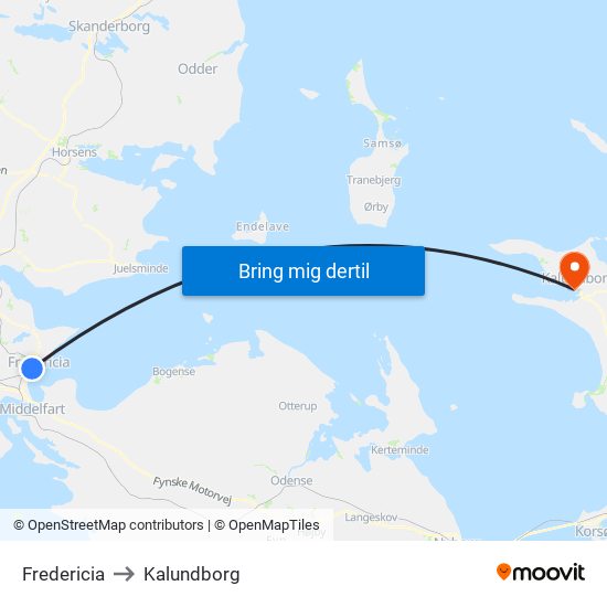 Fredericia to Kalundborg map