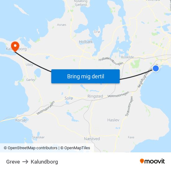 Greve to Kalundborg map