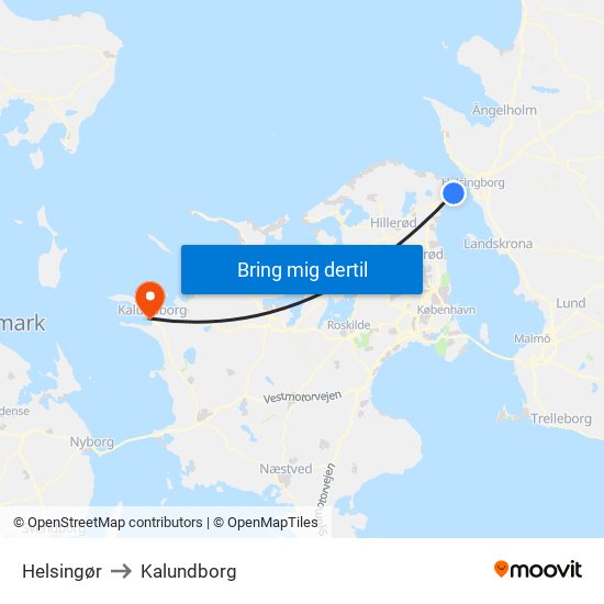Helsingør to Kalundborg map