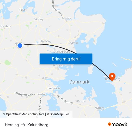 Herning to Kalundborg map