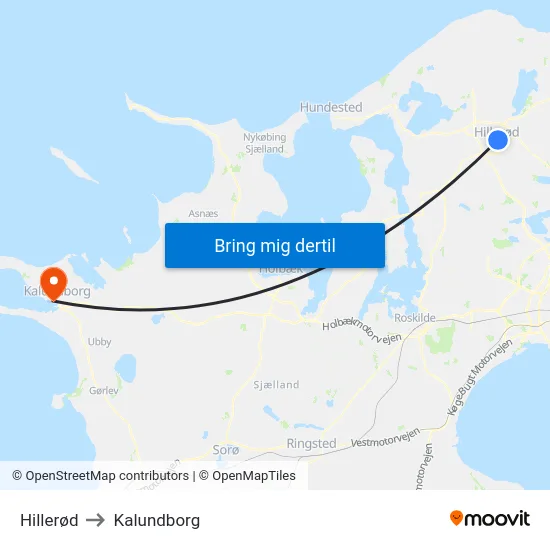 Hillerød to Kalundborg map