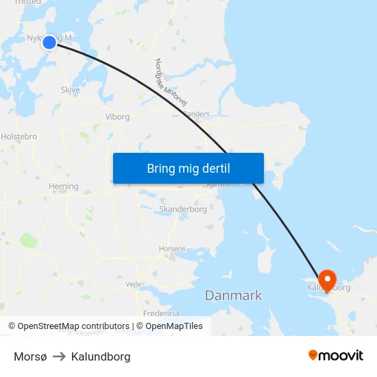 Morsø to Kalundborg map