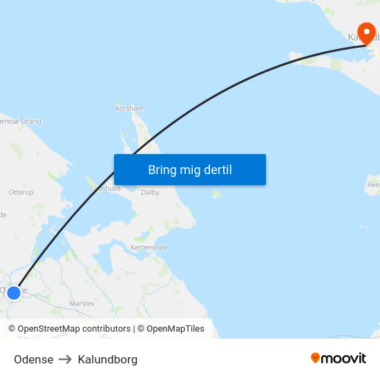 Odense to Kalundborg map
