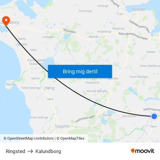 Ringsted to Kalundborg map