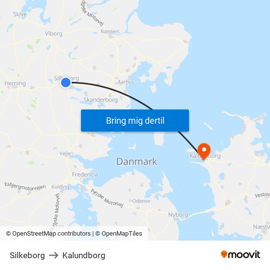 Silkeborg to Kalundborg map