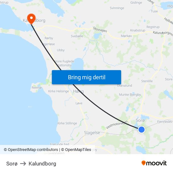 Sorø to Kalundborg map