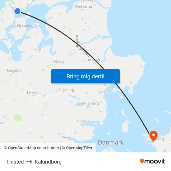Thisted to Kalundborg map