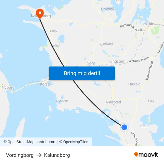 Vordingborg to Kalundborg map