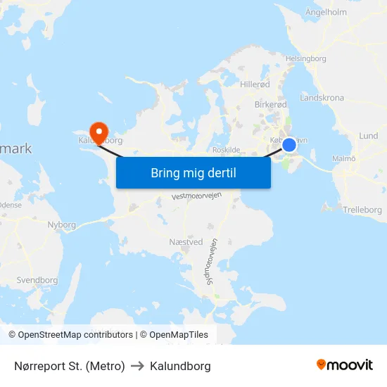 Nørreport St. (Metro) to Kalundborg map