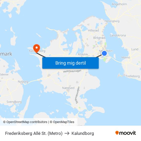 Frederiksberg Allé St. (Metro) to Kalundborg map