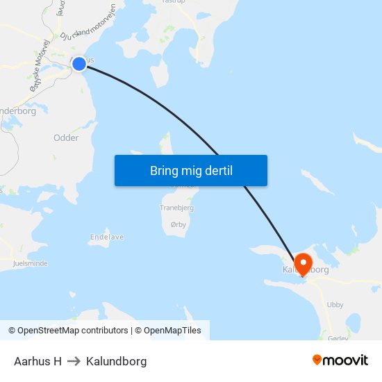 Aarhus H to Kalundborg map