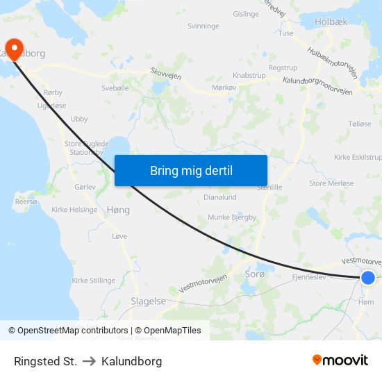 Ringsted St. to Kalundborg map