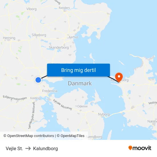 Vejle St. to Kalundborg map