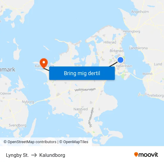 Lyngby St. to Kalundborg map