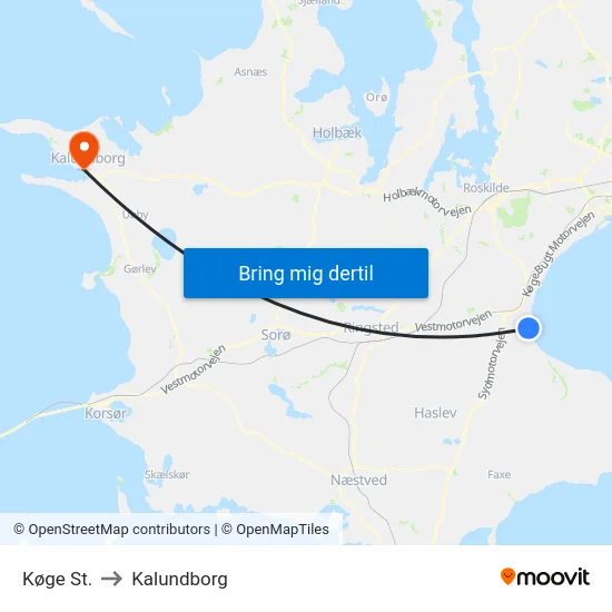 Køge St. to Kalundborg map