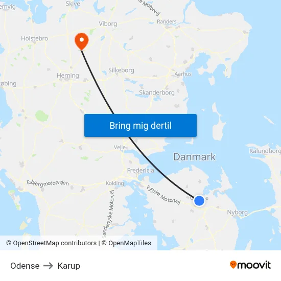 Odense to Karup map