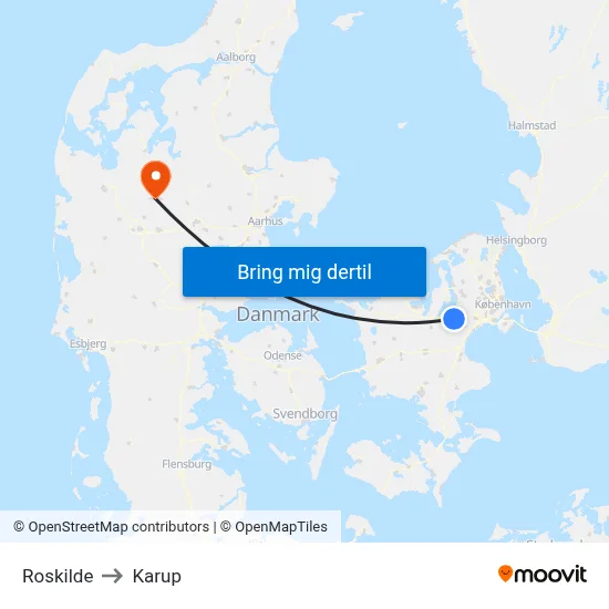 Roskilde to Karup map