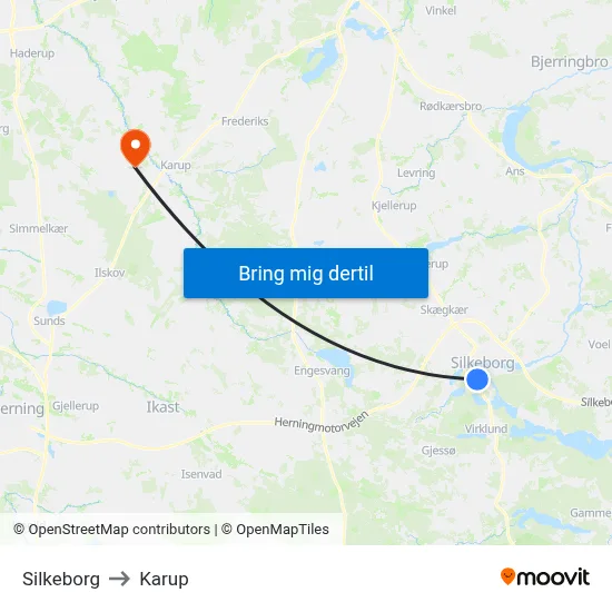Silkeborg to Karup map