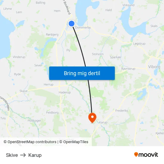 Skive to Karup map