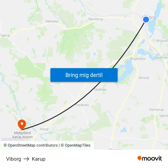Viborg to Karup map