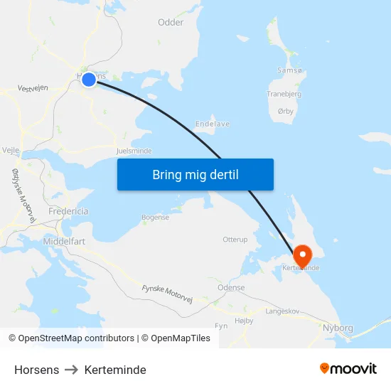 Horsens to Kerteminde map