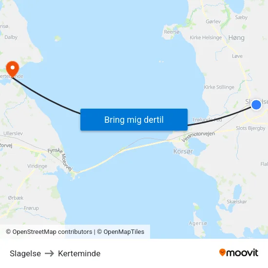 Slagelse to Kerteminde map