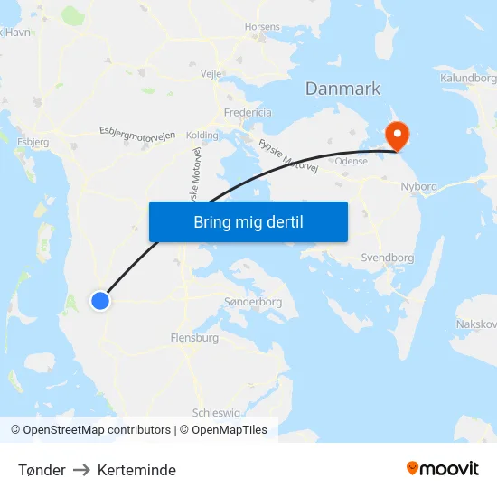 Tønder to Kerteminde map