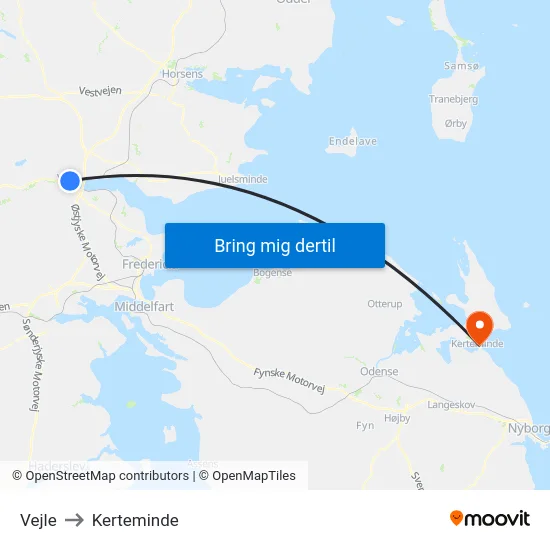Vejle to Kerteminde map