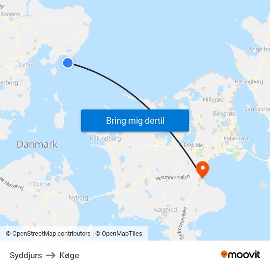 Syddjurs to Køge map